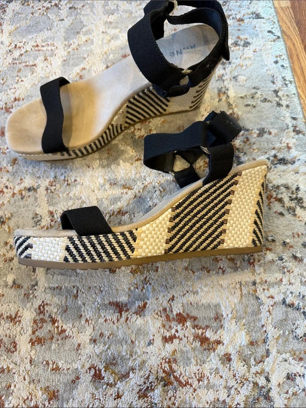 Anne Klein Black Espadrille Wedge Sandals with Ankle Strap